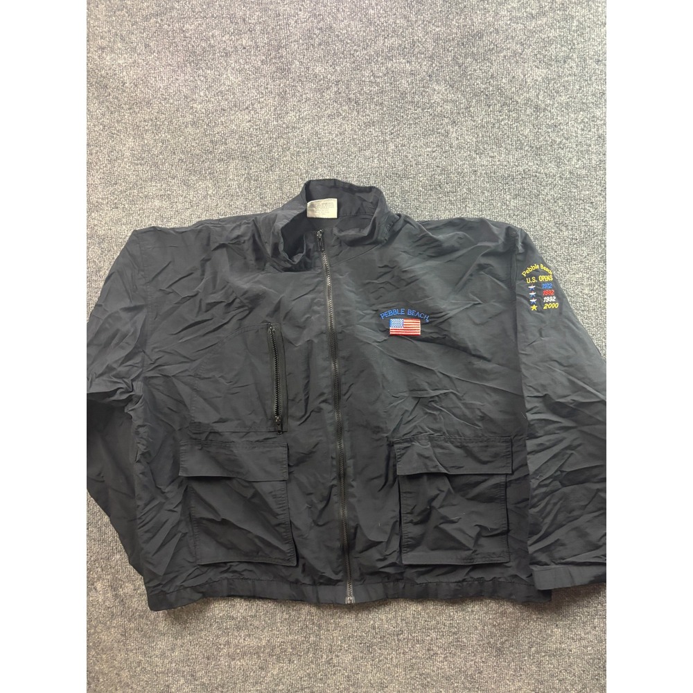 Vintage Pebble Beach Jacket Men 2X Black US Open Golf Windbreaker Embroidered